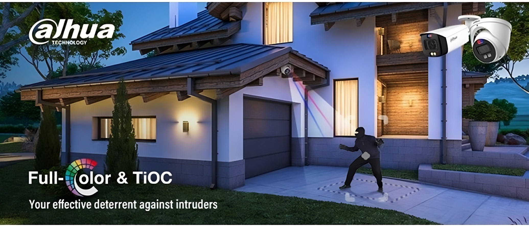 Security camera alerting intruder